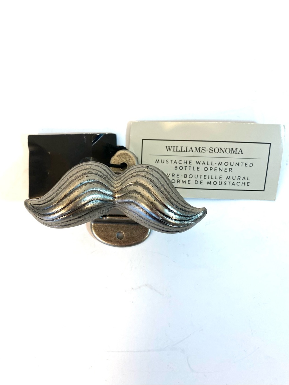 WILLIAMS SONOMA Wall Mounted Heavy Metal Mustache Shaped Bottle Opener - NWT